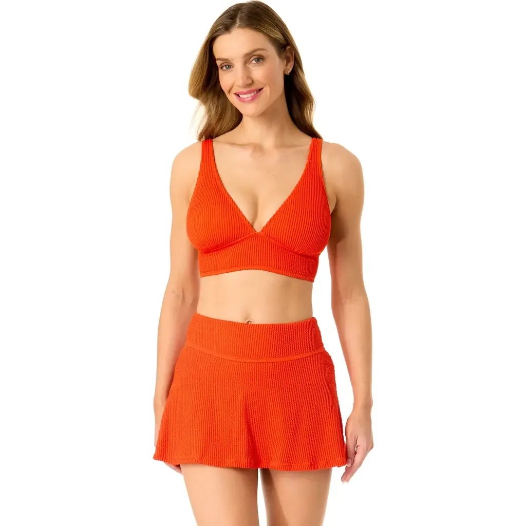 Live in Color Textured Shirred Soft Band Bralette Bikini Swim Top by Anne Cole