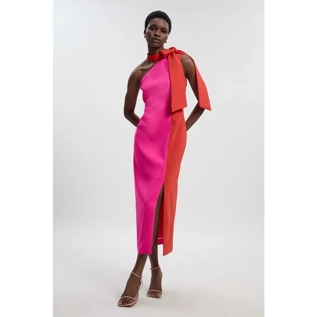 Soft Tailored Bow Tie-Neck Midi Dress by Karen Millen