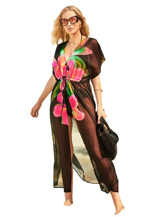 Open Front Tie-Waist Maxi Cover Up by Swimsuits for All