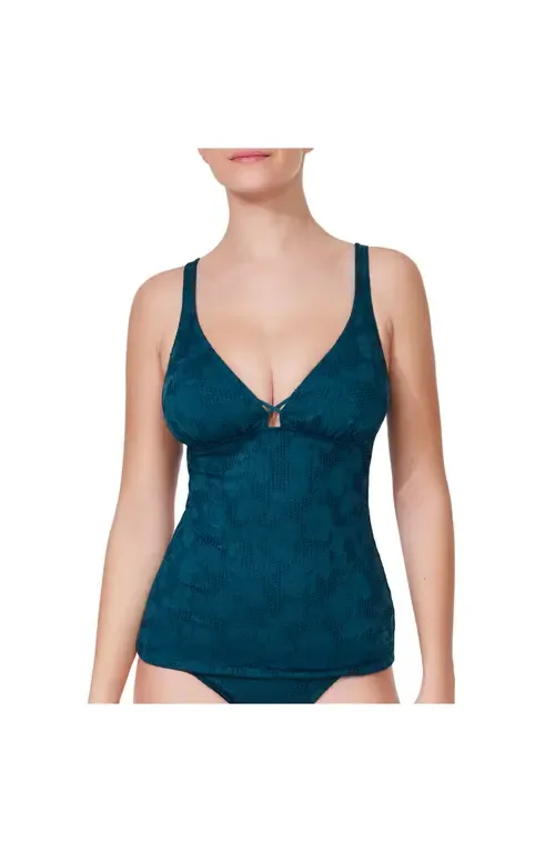 Jolene Textured V Neck Tankini Top by Profile by Gottex