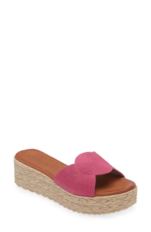 Britta Espadrille Platform Wedge Slide Sandal in Fuschia Suede