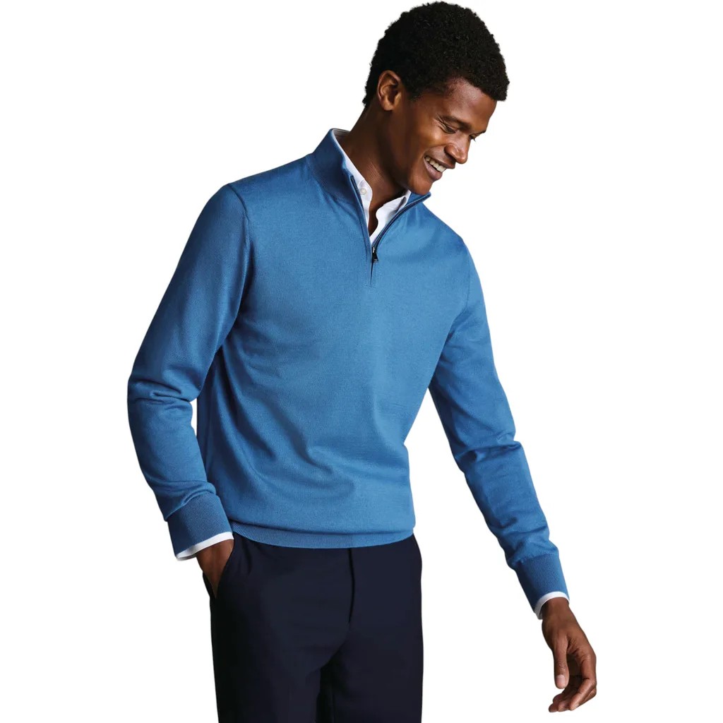 Merino Zip Neck Long Sleeve Sweater by Charles Tyrwhitt