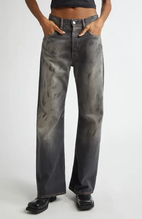 2021 Black Trafa Paint Splatter Loose Fit Wide Leg Jeans by Acne Studios