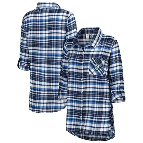 Concepts Sport Deep Sea Blue Seattle Kraken Mainstay Flannel Full-Button Long Sleeve Nightshirt by CONCEPTS SPORT