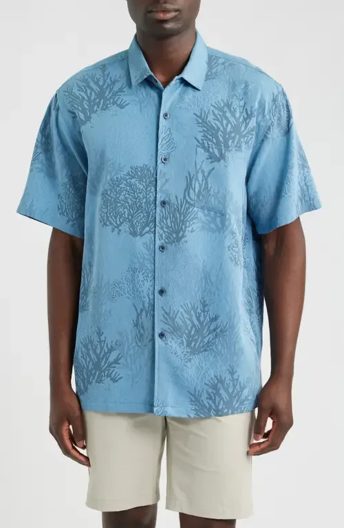 Humu Hideout Jacquard Short Sleeve Button-Up Shirt by Kahala
