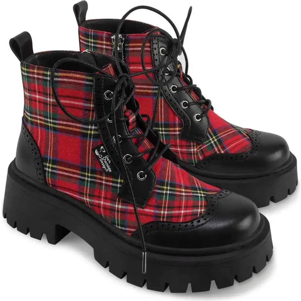 Red-Tartan Chunky Platform Boots by Hot Chocolate Design