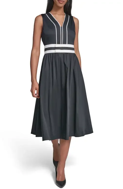 Bow Detail Sleeveless Stretch Cotton Dress by KARL LAGERFELD PARIS