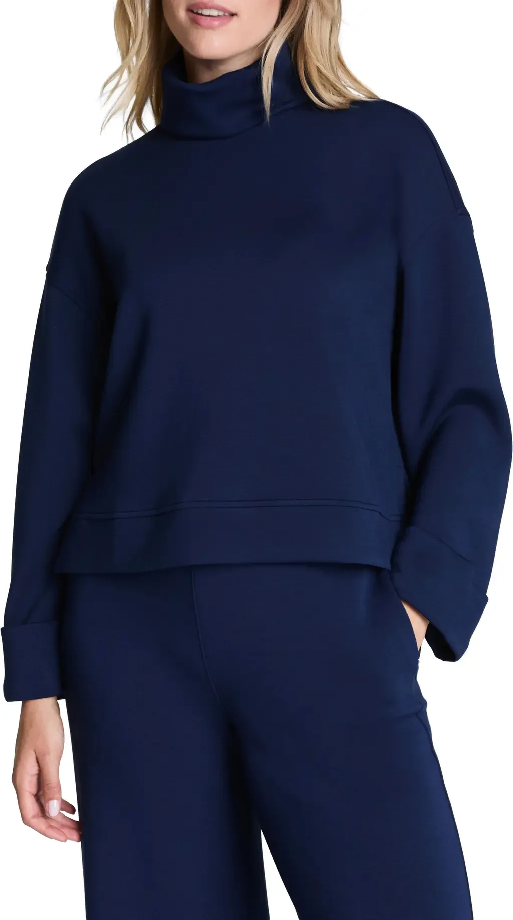 Cuffed Sleeve Crop Turtleneck Sweatshirt