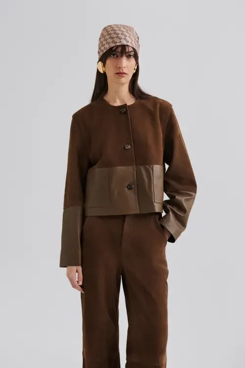 Marcie Suede Leather Cropped Jacket by Malina