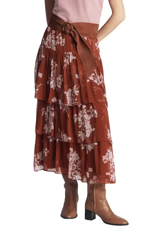 Floral Tiered Ruffle Midi Skirt by Boden