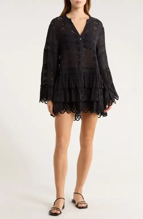Roxanne Long Sleeve Sheer Cotton Broderie Anglaise Cover-Up Dress by Ramy Brook
