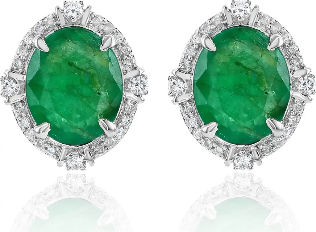 14K Gold 4.48cttw Oval-Cut Emerald & 0.30cttw Diamonds Earrings by SOUZANA by Suzy Levian
