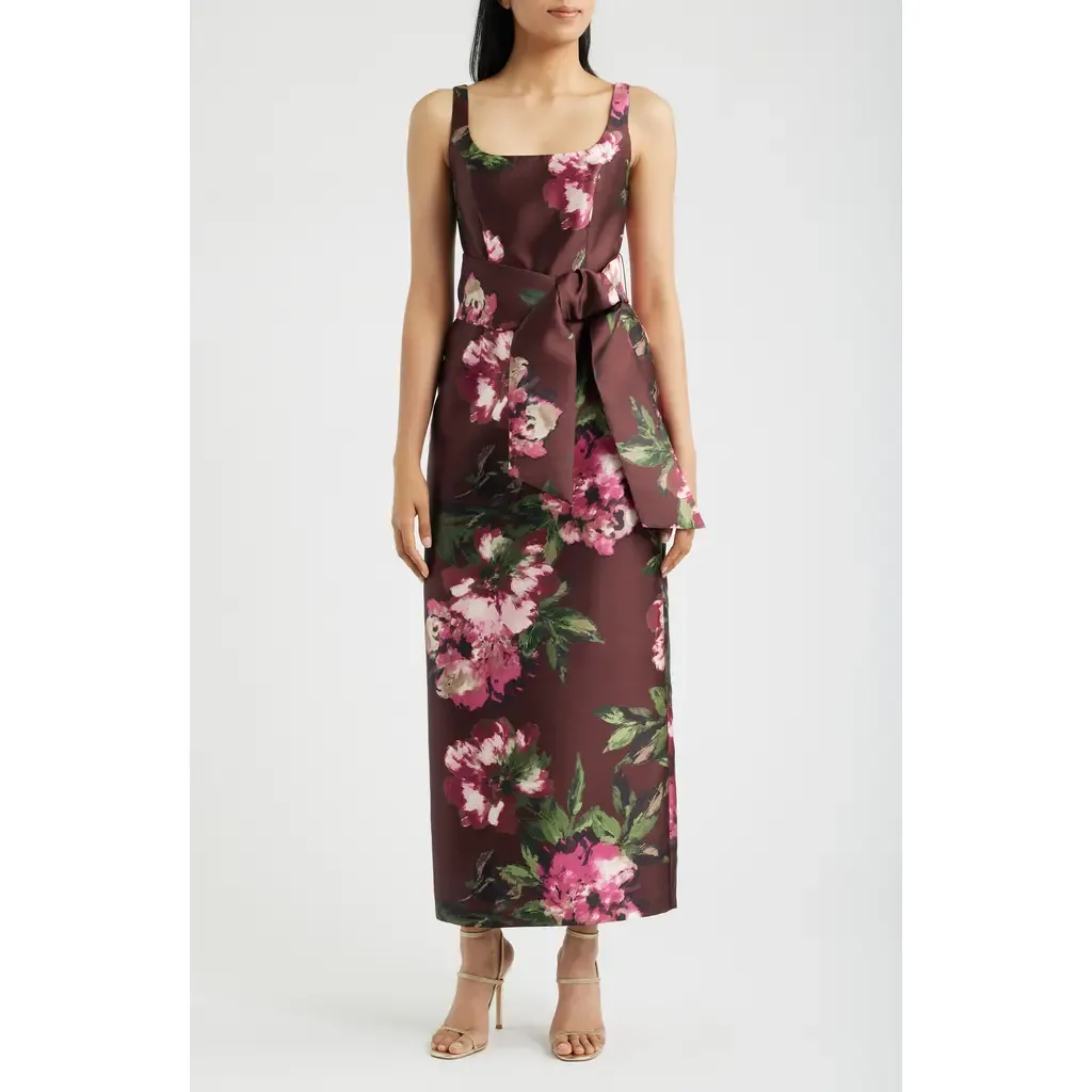 Floral Print Sleeveless Satin Gown by Julia Jordan