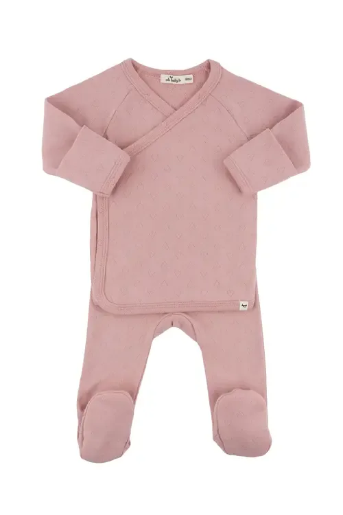 Hearts Pointelle Wrap Top Set by oh baby!