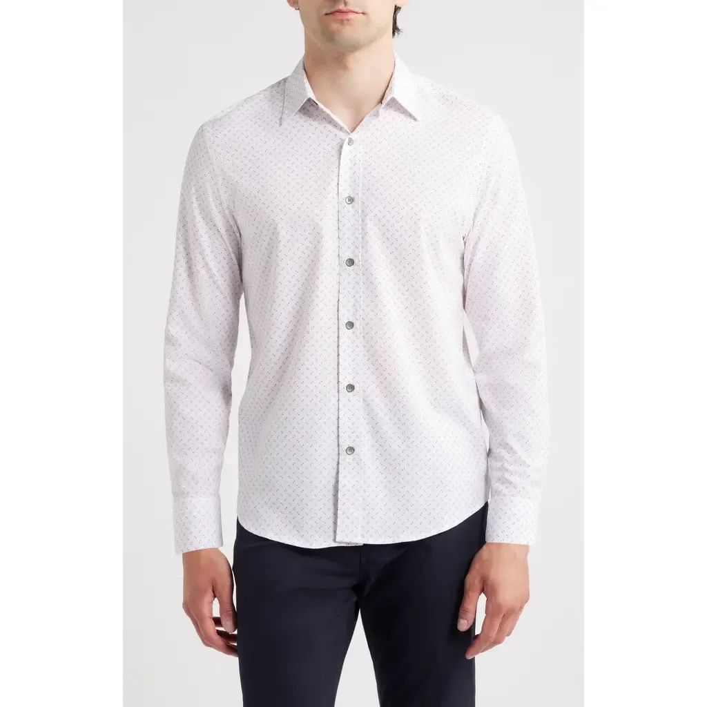 Trim Fit Abstract Square Print Performance Button-Up Shirt by W.R.K