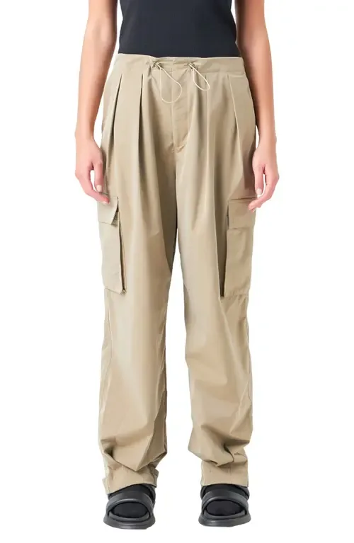 Pleated Low Rise Parachute Cargo Pants by Grey Lab