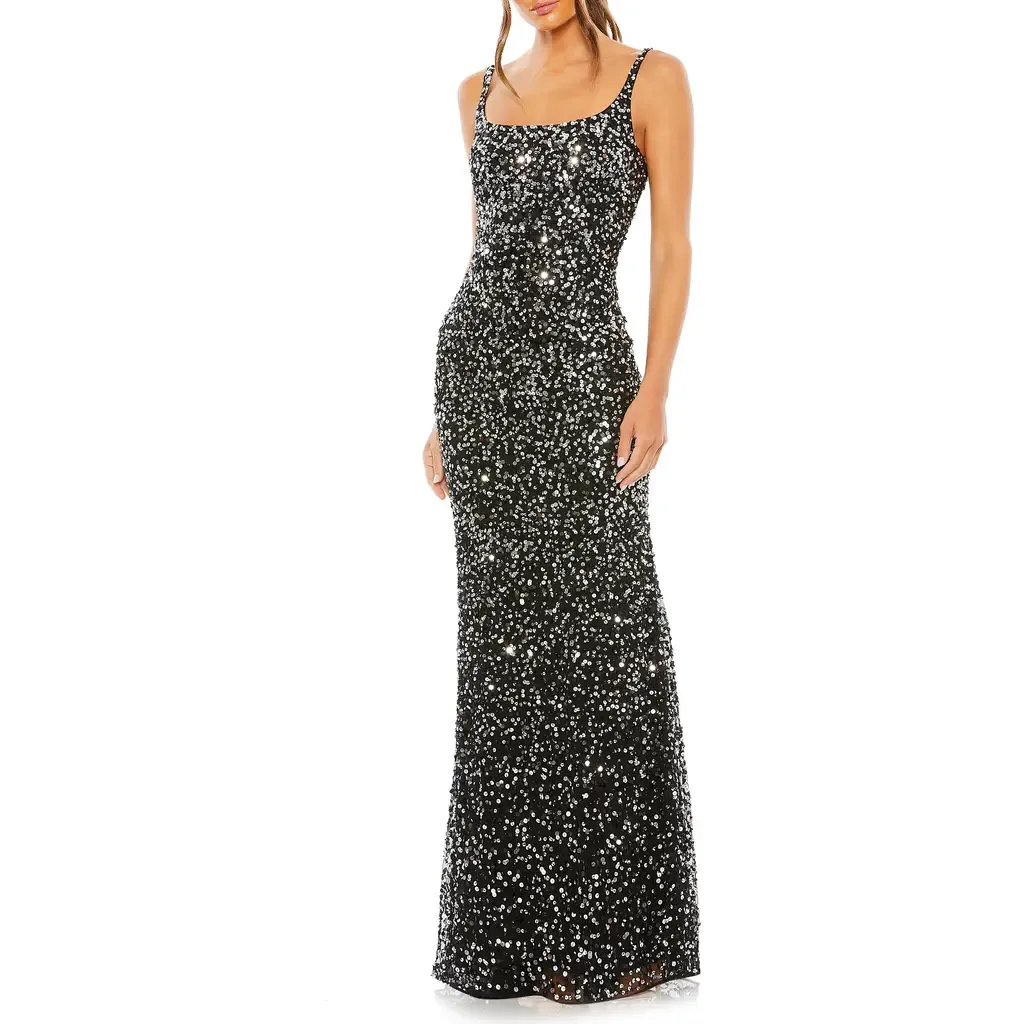 Sequined Low Back Slip Gown by Mac Duggal
