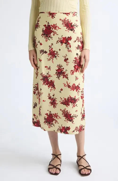 Floral Print Fluid Satin Midi Skirt
