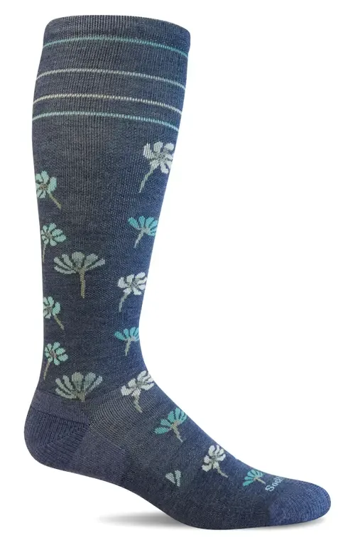 Field Flower Compression Socks - Denim by SOCKWELL