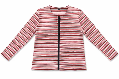 Zip Striped Long Sleeve Crewneck Top by Riff