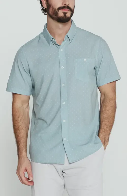 Renzo Textured Geo Pattern Short Sleeve Stretch Button-Up Shirt by 7 Diamonds