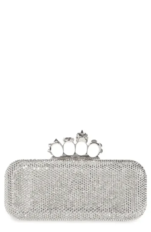 Long Knuckle Crystal Embellished Suede Clutch
