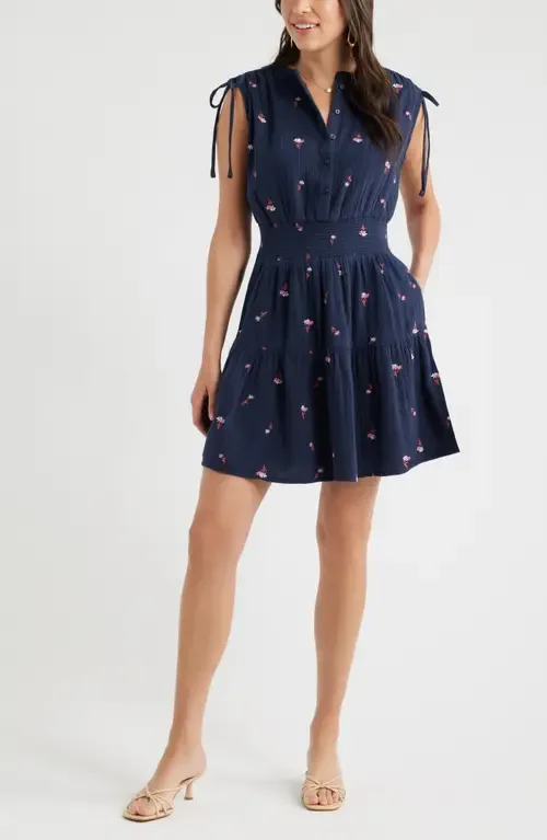 Floral Embroidered Sleeveless Cotton Gauze Dress