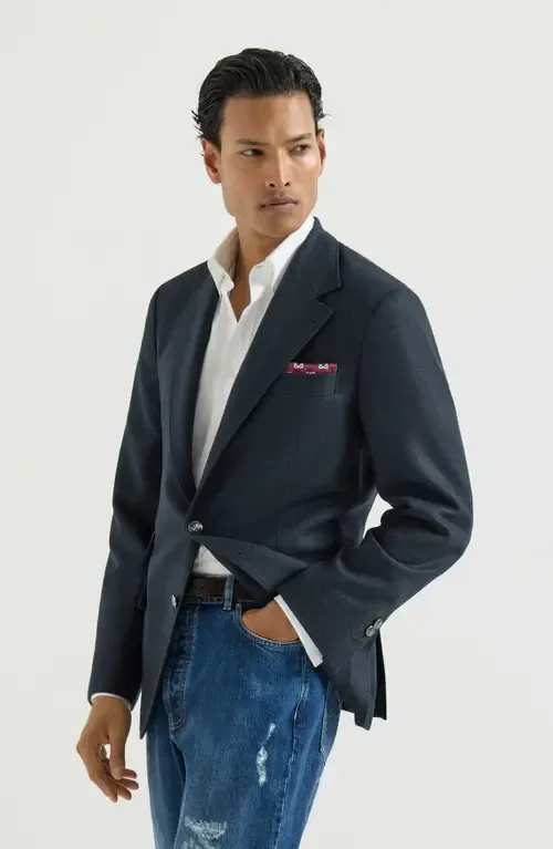 Mouliné Virgin Wool Twill Deconstructed Cavallo Blazer with Metal Buttons by Brunello Cucinelli
