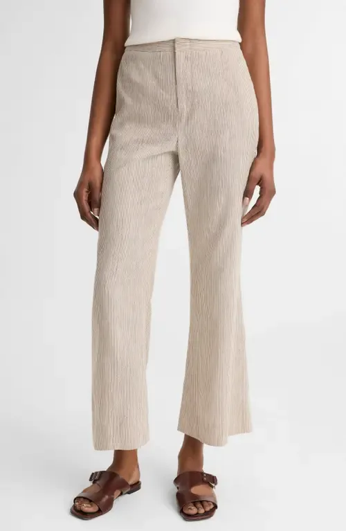 Ticking Stripe Crop Flare Linen & Cotton Pants by Vince