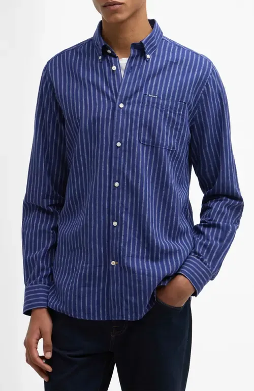 Nelson Tailored Fit Stripe Linen & Cotton Button-Down Shirt by Barbour