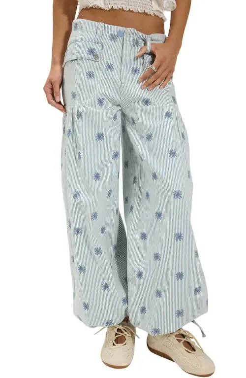 Lotus Embroidered Railroad Stripe Jeans by Free People