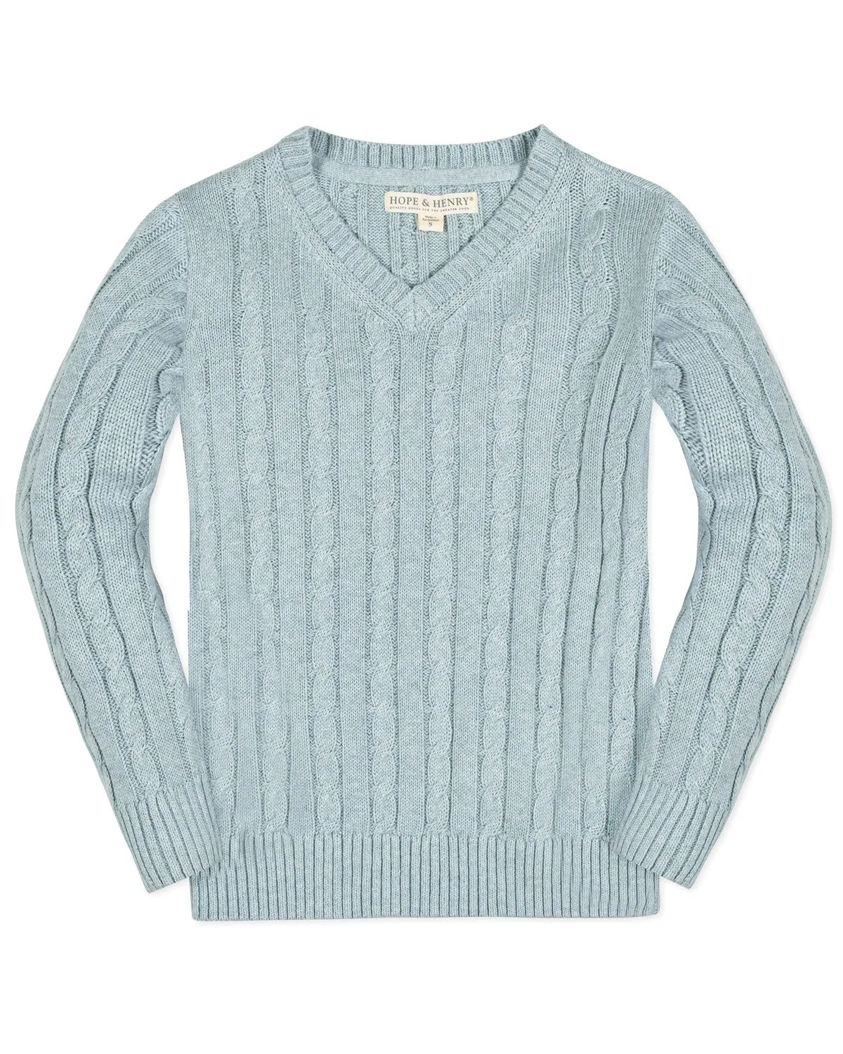 Long Sleeve Fine Gauge Cable V-Neck Sweater by Hope & Henry
