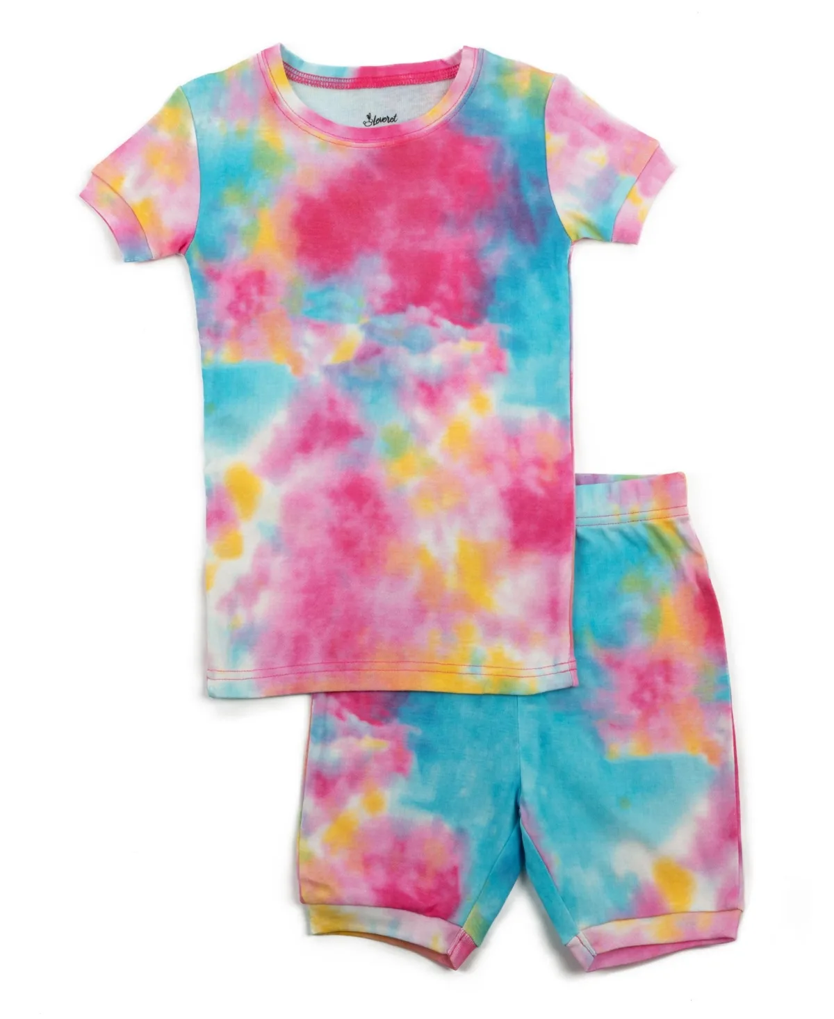 Matching Family Two Piece Cotton Short Sleeve Shirt and Shorts Tie Dye Pajamas by Leveret