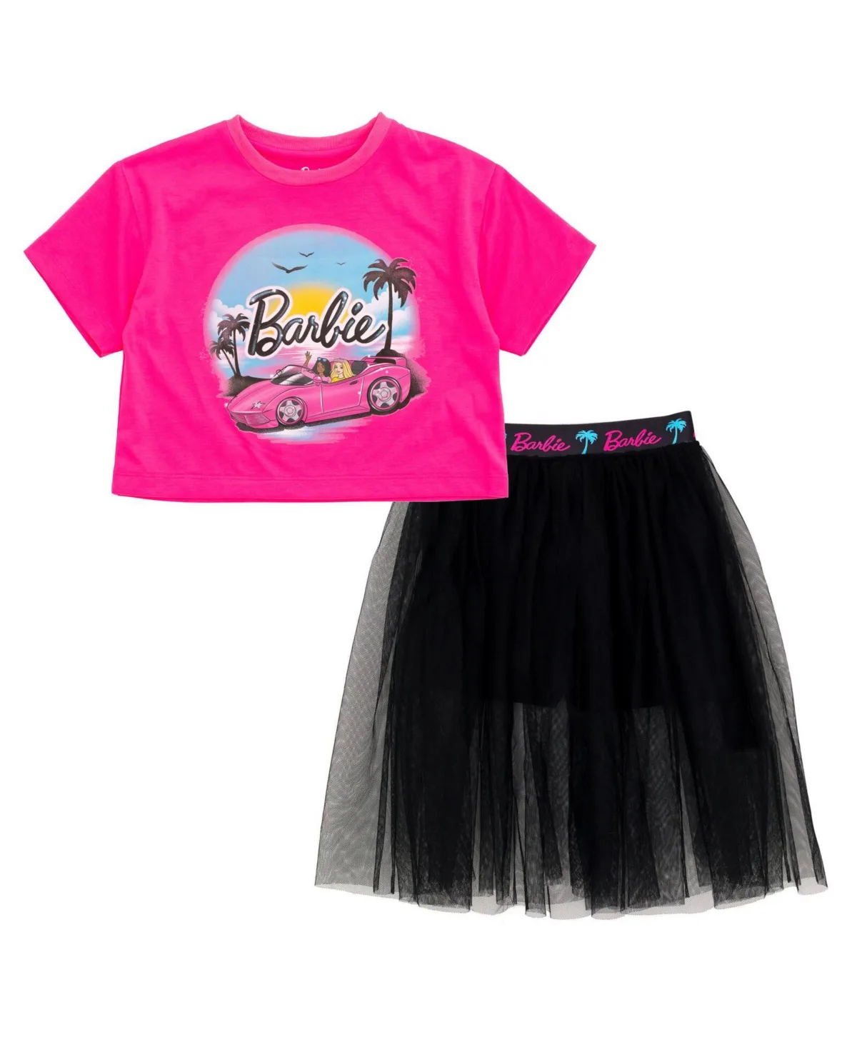Cropped Boxy Drop Shoulder T-Shirt and Mesh Tulle Skort by Barbie