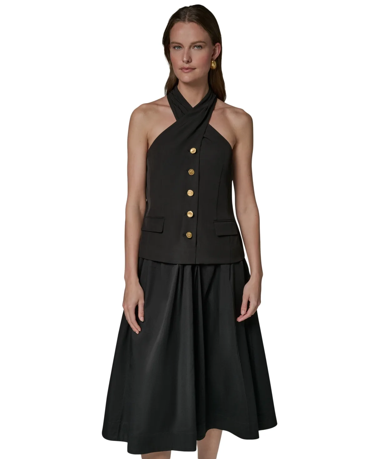Twist Halter Mixed Media A-Line Dress by Donna Karan New York
