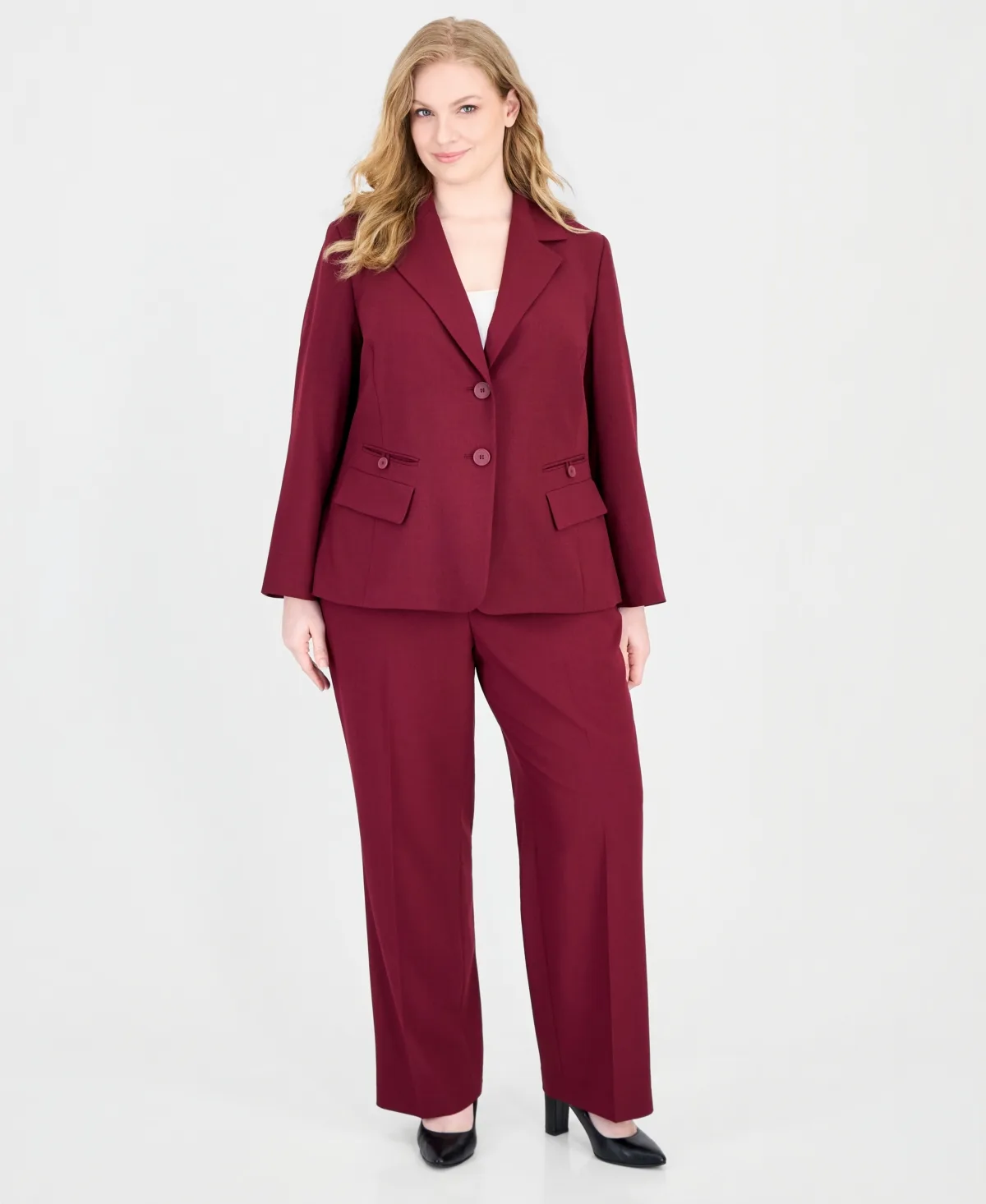 Classic-Fit Wide-Leg Mid-Rise Pant Suit by Le Suit