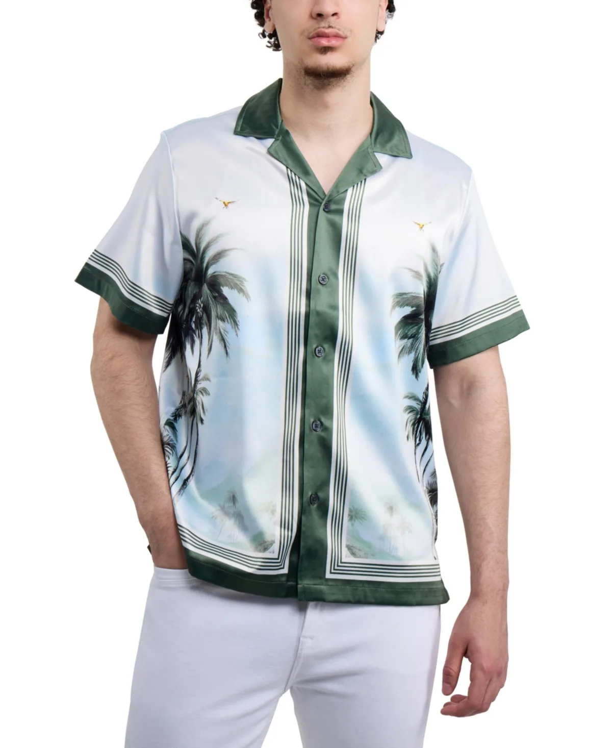 Regular Fit Camp Collar Short Sleeve Printed Woven Satin Shirt by Xray
