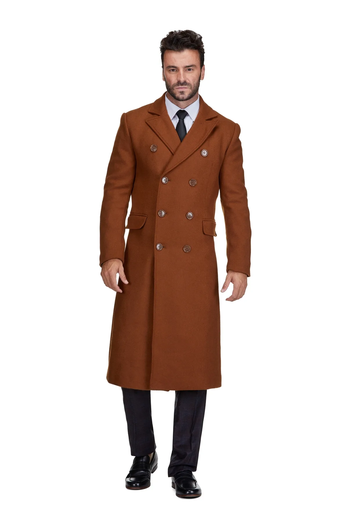 Double-Breasted Knee Length Wool Blend Three Button Long Overcoat Top Coat by Braveman
