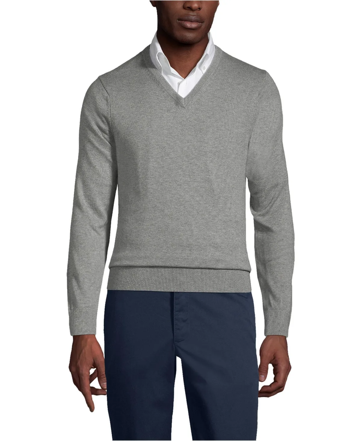 Cotton Modal Fine Gauge V-Neck Sweater by Lands' End