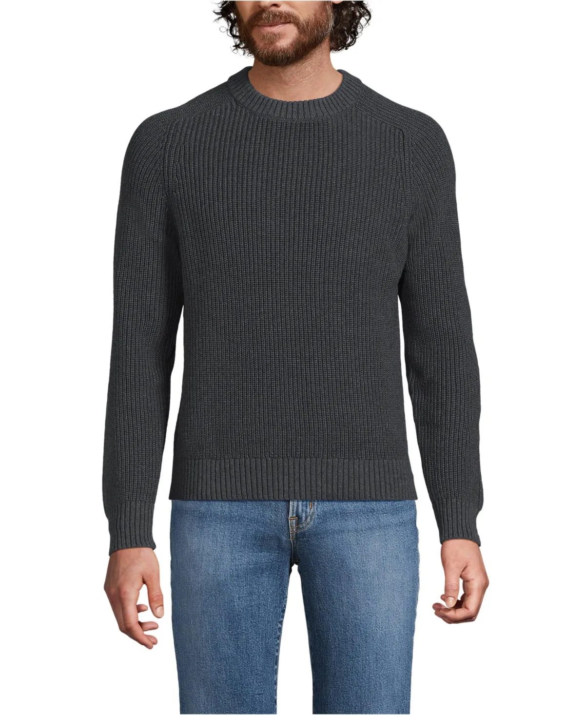 Cotton Drifter Saddle Crewneck Shaker Sweater by Lands' End
