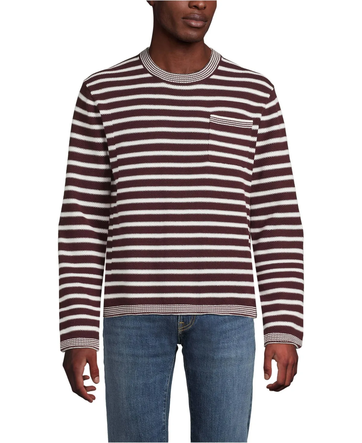 Long Sleeve Textured Cotton Crewneck Sweater by Lands' End