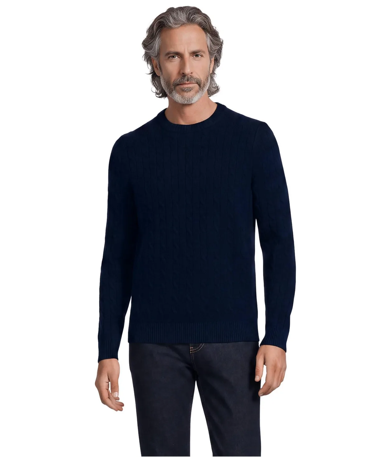 Long Sleeve Cashtouch Cable Crewneck Sweater by Lands' End