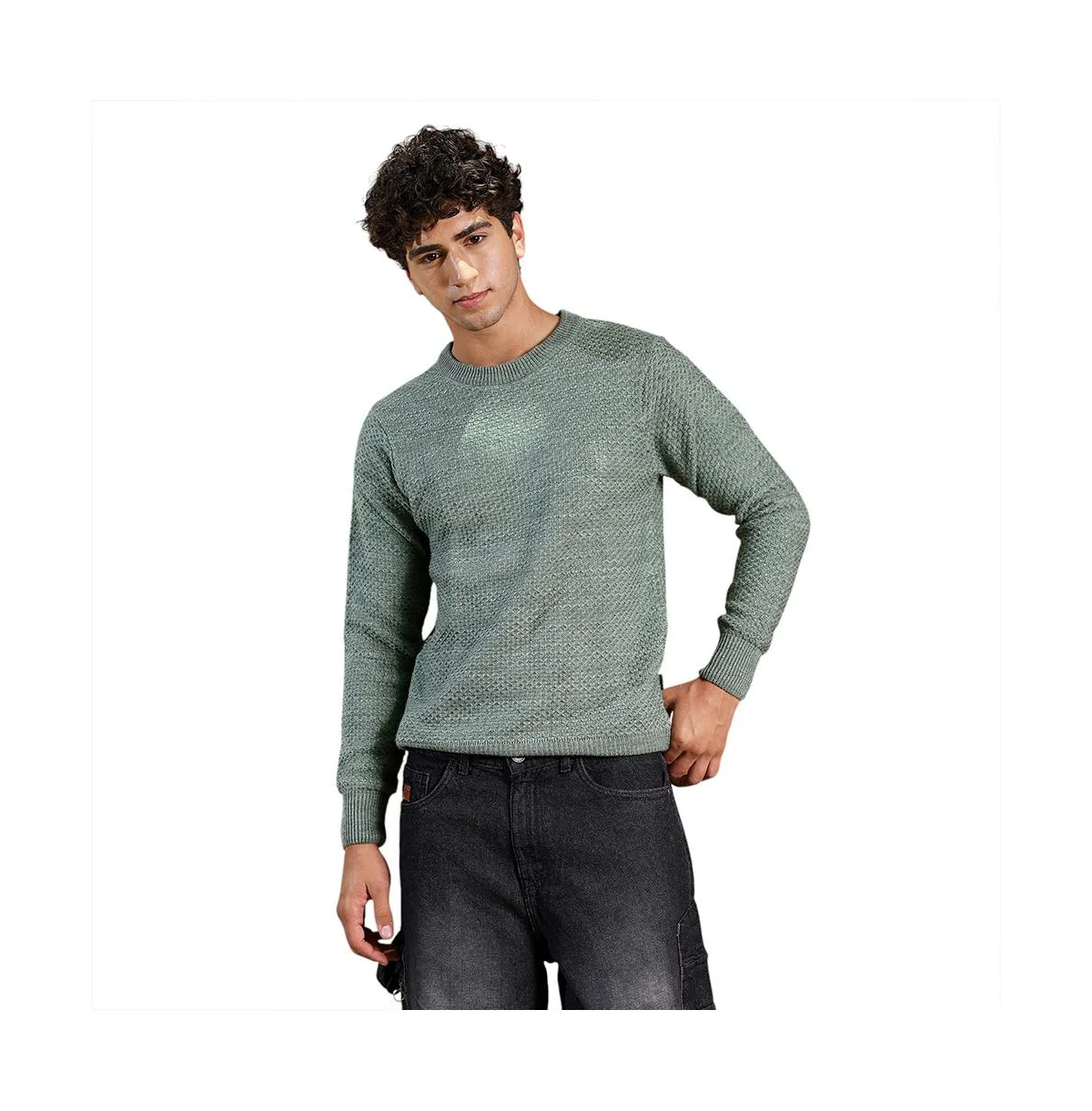 Geo-Jacquard Knit Pullover Sweater