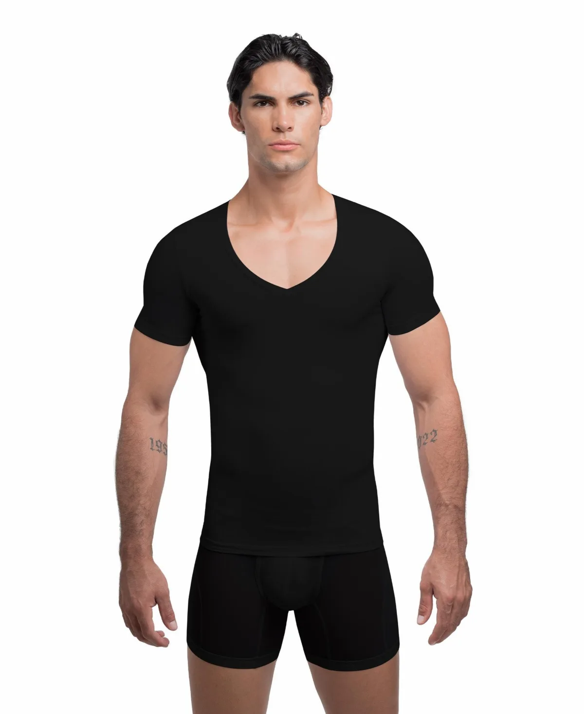 Cotton Compression Deep V-Neck T-Shirt by Rounderbum