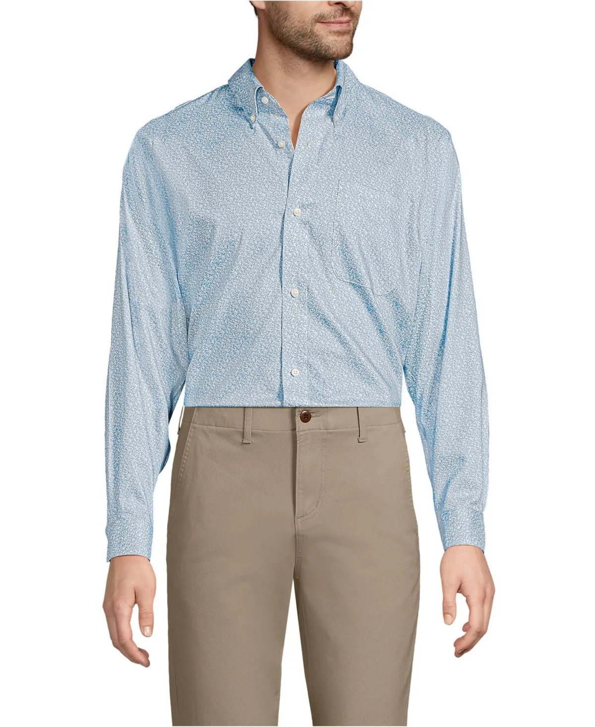 Tailored Fit No Iron Solid Supima Cotton Pinpoint Buttondown Collar Dress Shirt by Lands' End