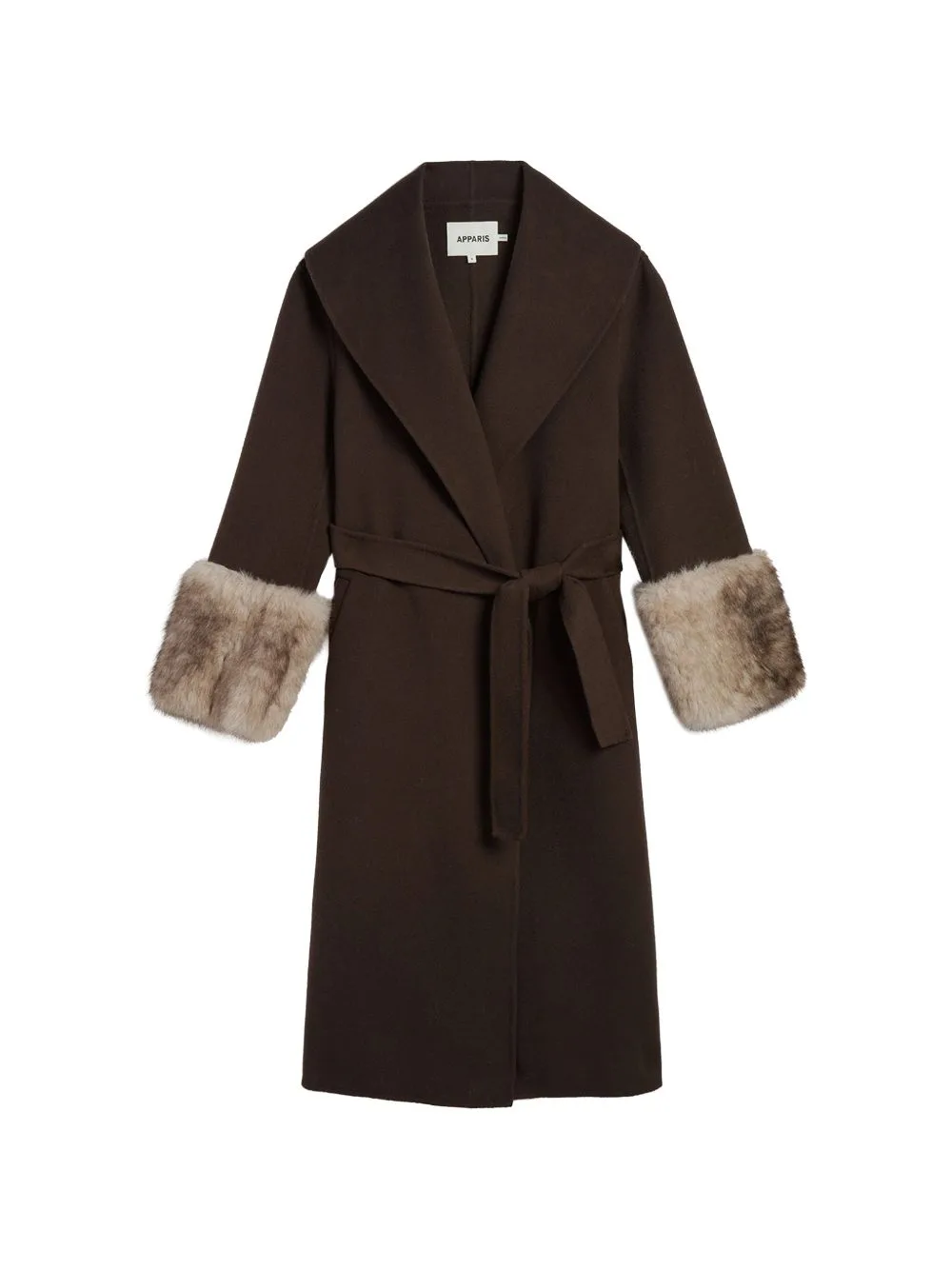 Jill Faux-Fur Trim Belted Single-Breasted Coat by Apparis