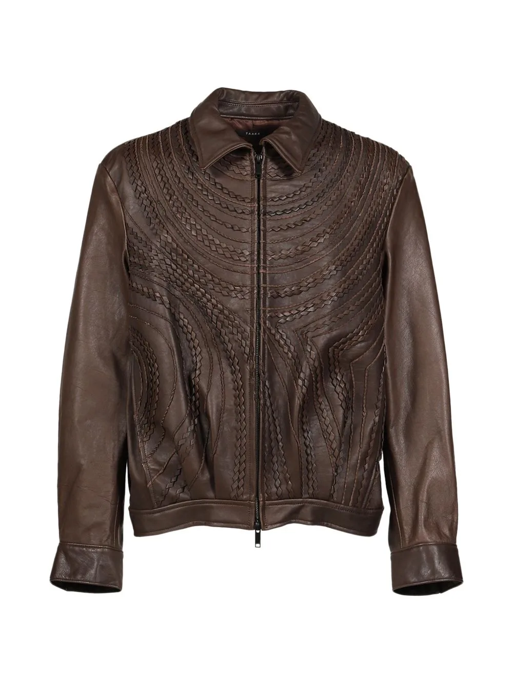 Zip-Up Embroidered Leather Jacket by Taakk