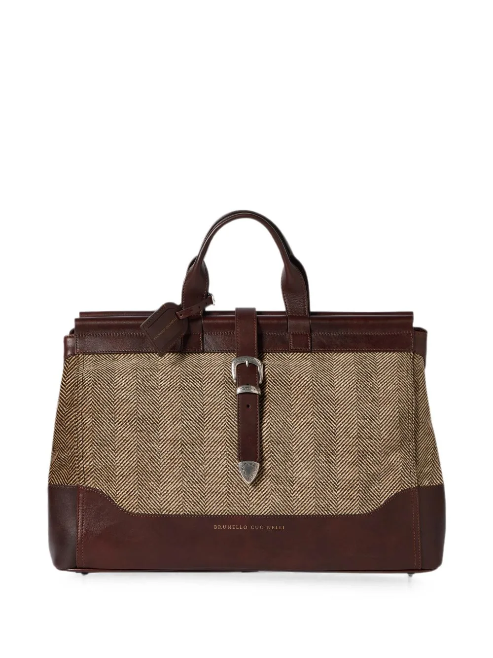 Burnished Calfskin and Chevron-Effect Techno Fabric Doctor Bag by Brunello Cucinelli
