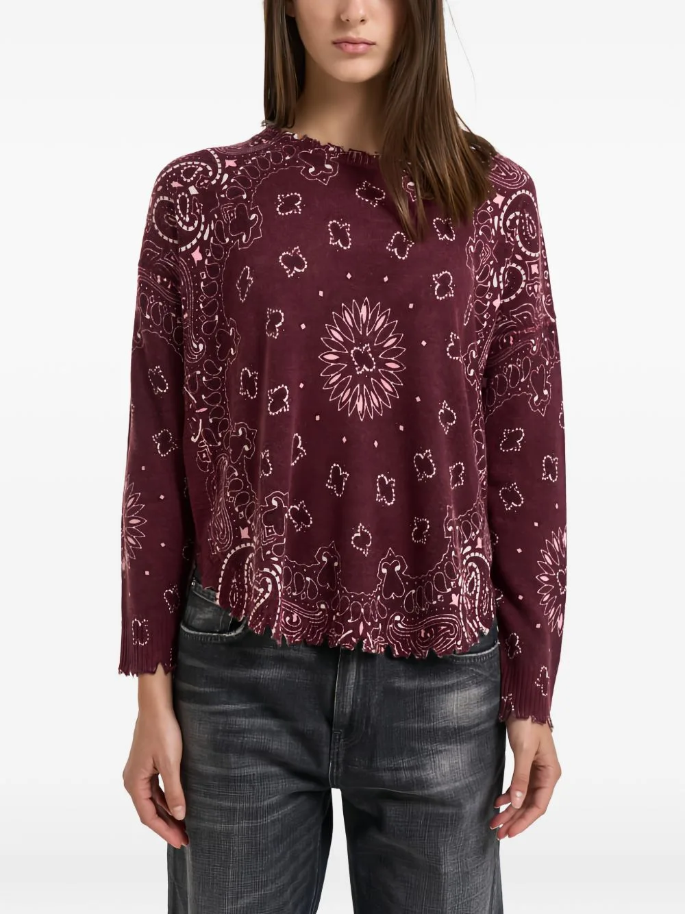Bandana-Print Distressed Sweater by kujten