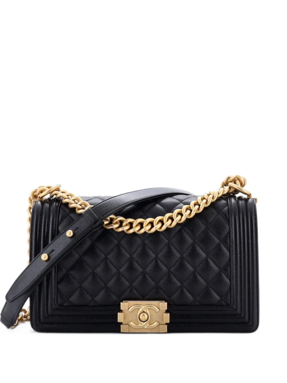 Boy Flap Bag Quilted Caviar Old Medium Crossbody Bag by CHANEL Pre-Owned